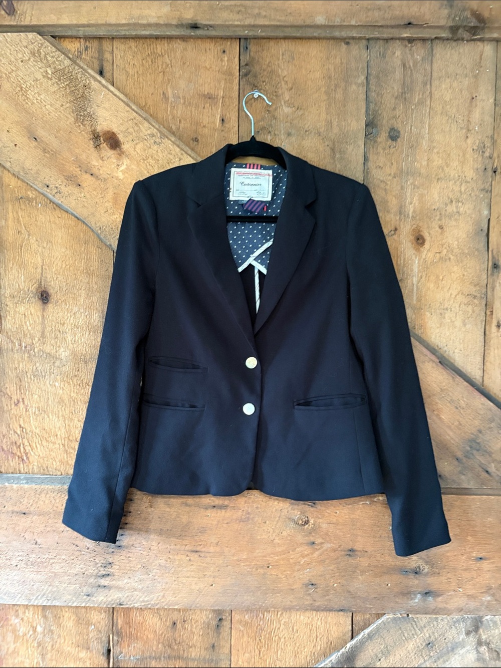 Cartonnier Anthropologie Black Tailored Blazer Polka Dot Lining Womens 6